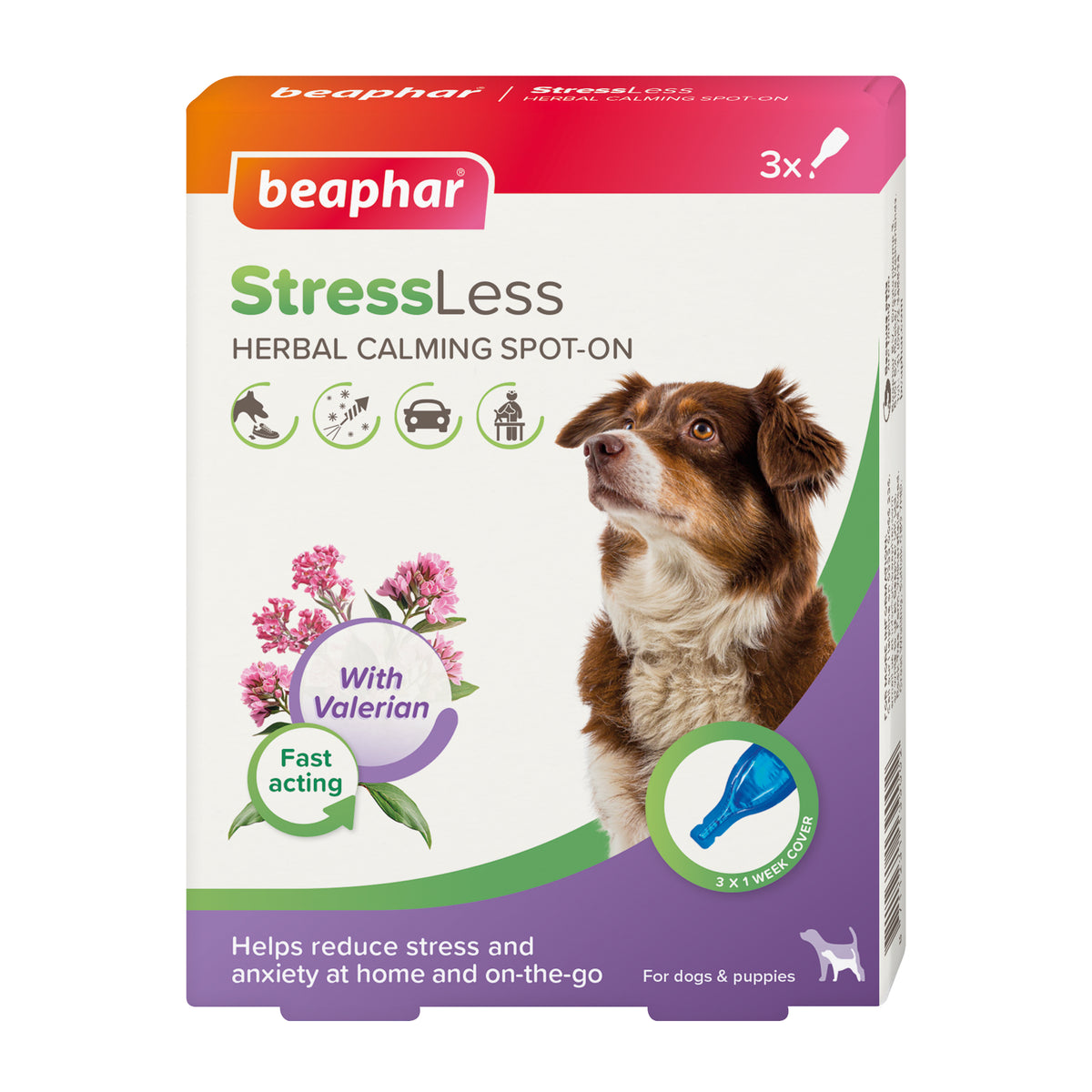 Beaphar StressLess Herbal Calming Spot-On for dogs, 3 pipettes