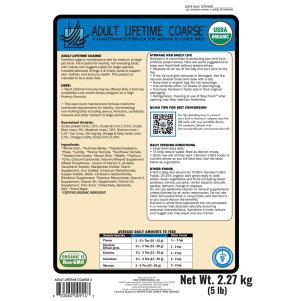 Harrison's Organic Lifetime Coarse - back of pack