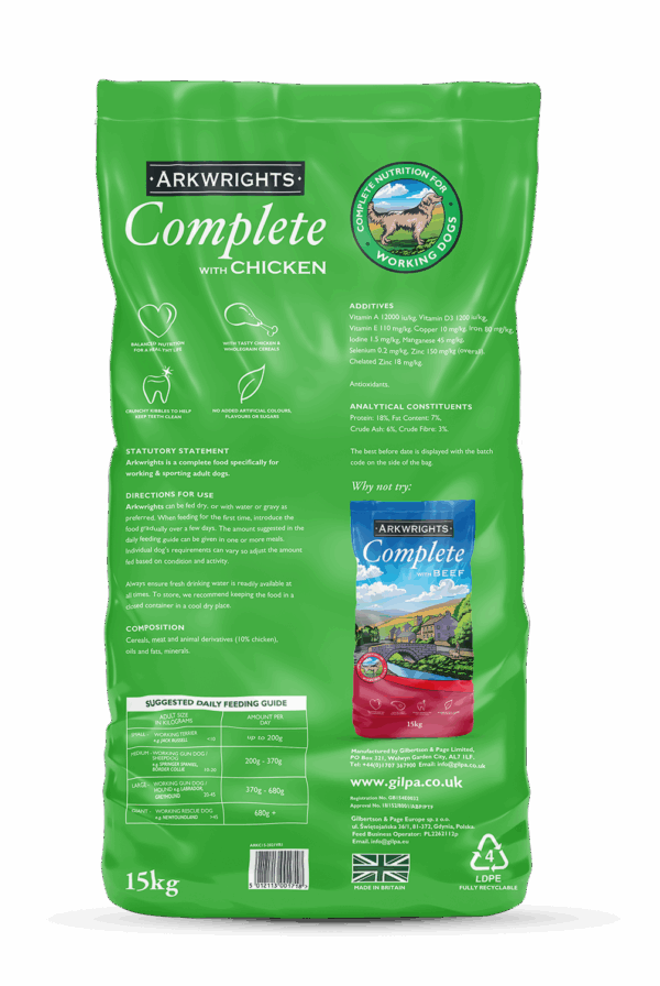 Arkwrights Complete Chicken Working Dog Food - back of pack