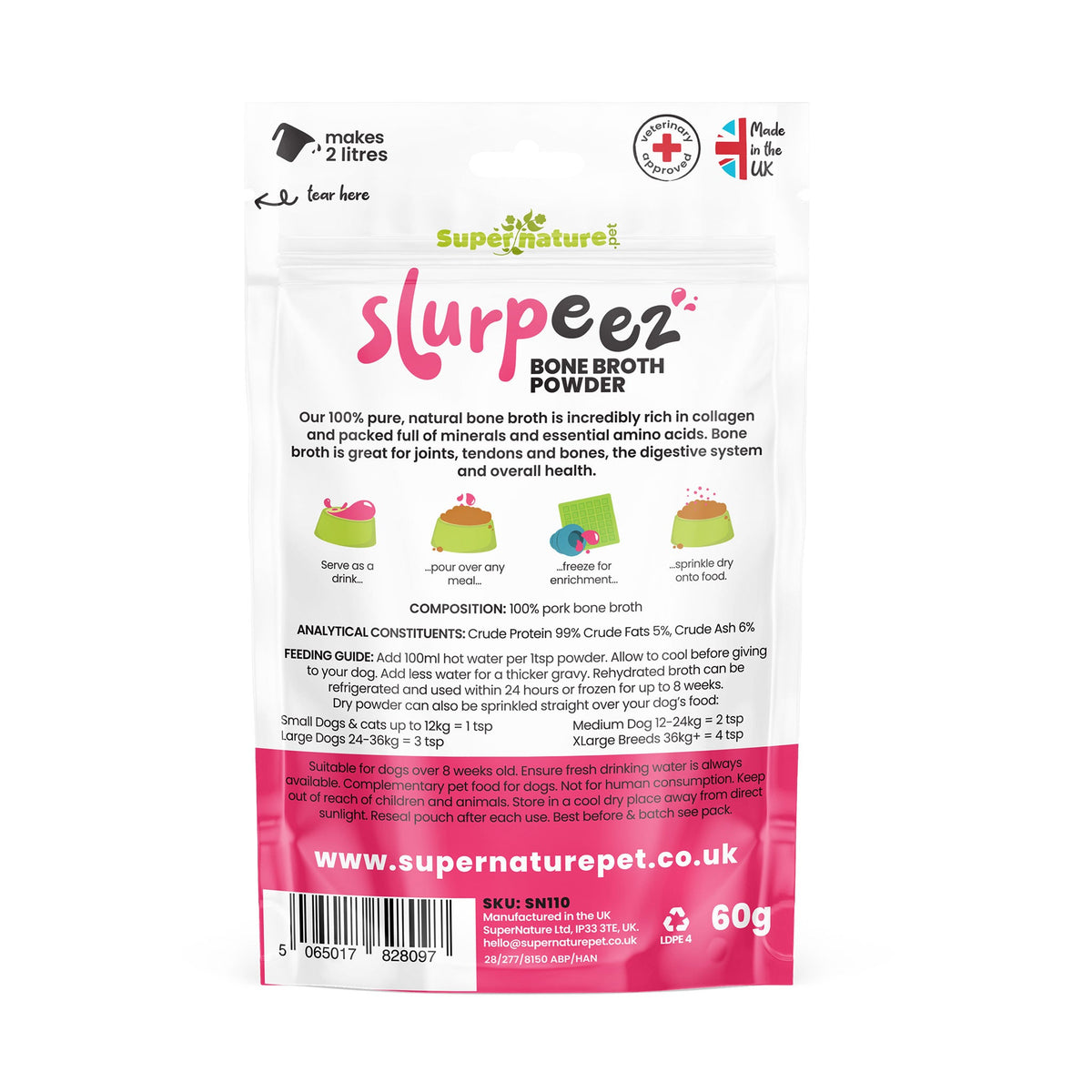 Supernature Slurpeez Pork Bone Broth Powder - back of pack