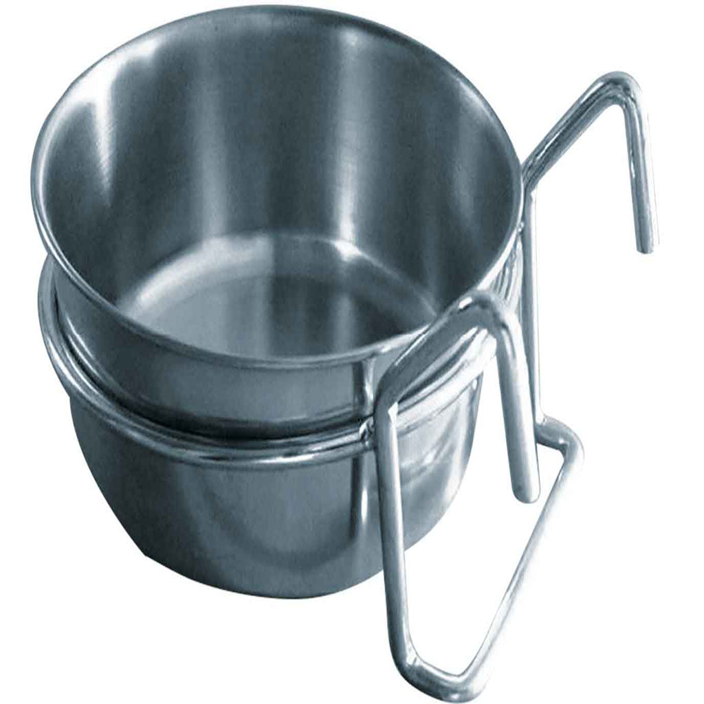Stainless steel hook-on bird cage bowl, 14cm wide.