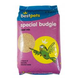 Bag of Bestpets Budgie Special complete budgie seed mix, a small-seed mix suitable for Bourke's parakeets