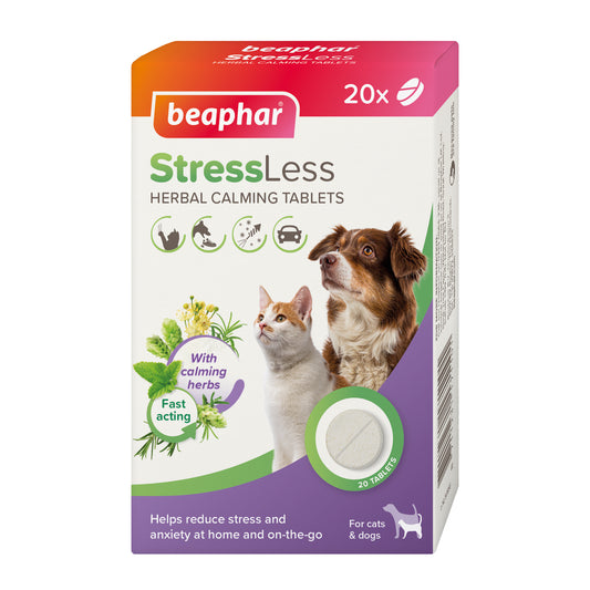 Beaphar StressLess Herbal Calming Tablets pack, 20 tablets, for cats and dogs