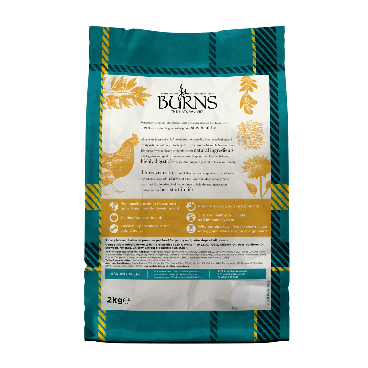 Burns Puppy Original Chicken and Rice - back of pack