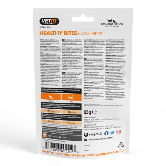 VETIQ Healthy Bites Hairball Relief cat treats pack back