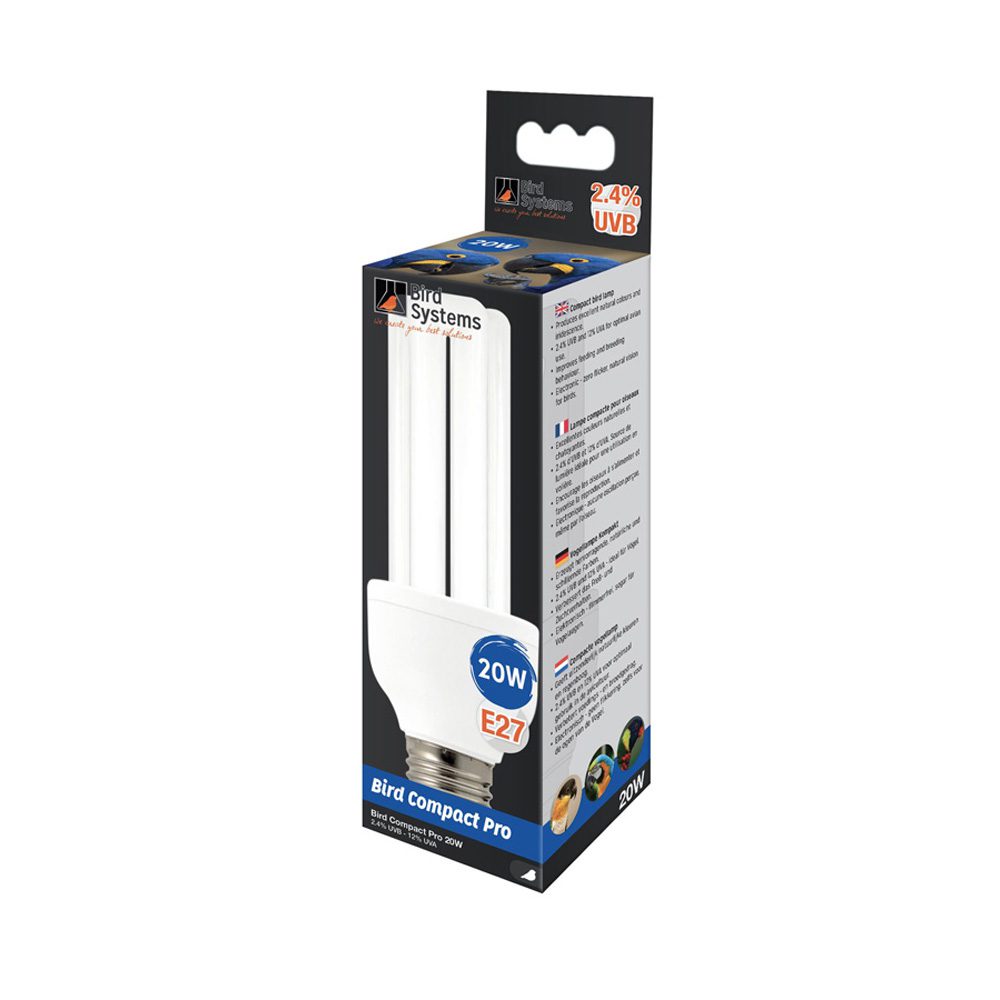 Bird Systems 23W E27 Zone 1 avian UVB lightbulb for finches and budgies, 2.4% UVB output.