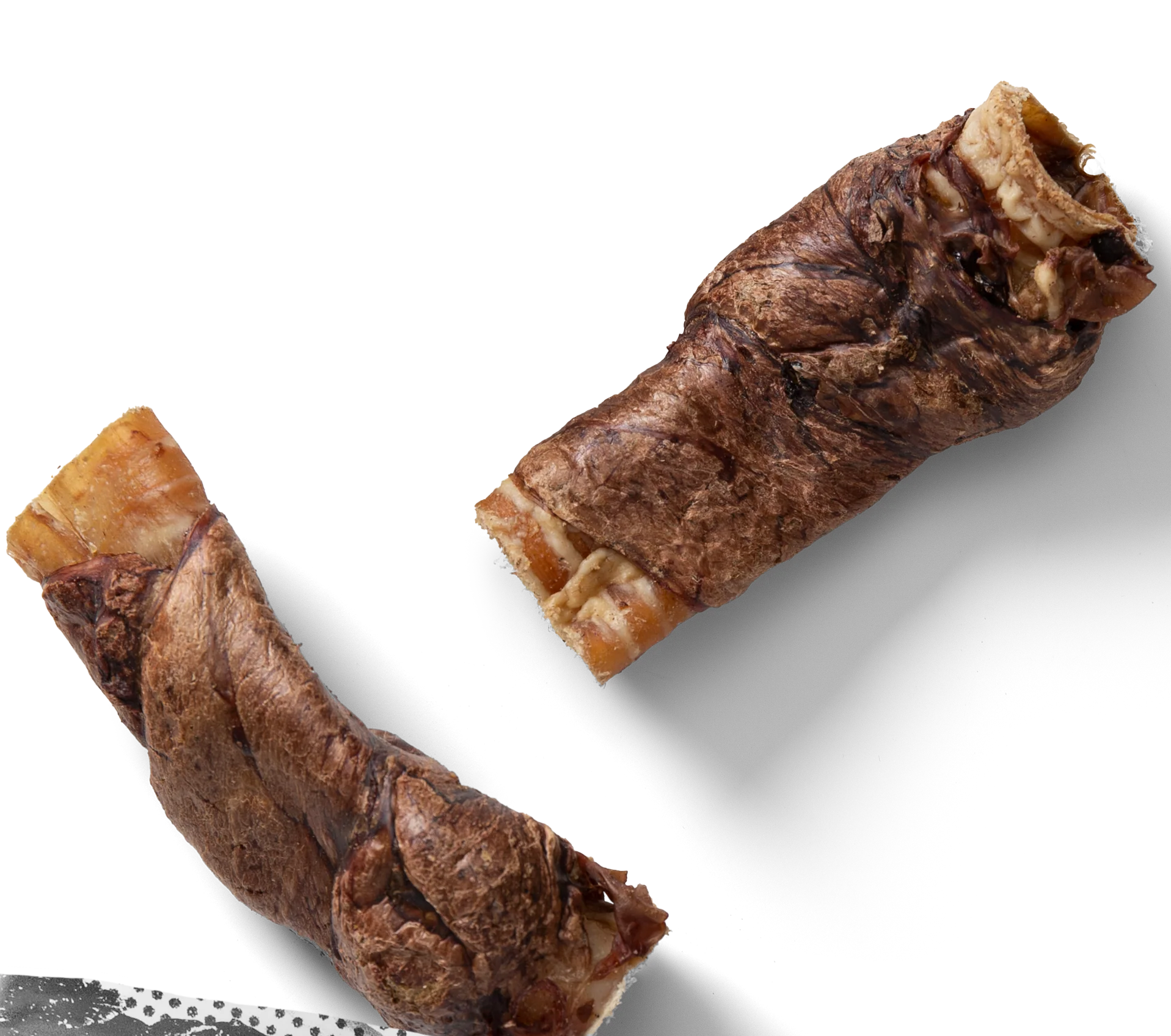 A pack of NAW! Buffalo Wraps showing air-dried buffalo trachea pieces wrapped in lung, a high-protein natural dog treat available at Fur & Feathers.