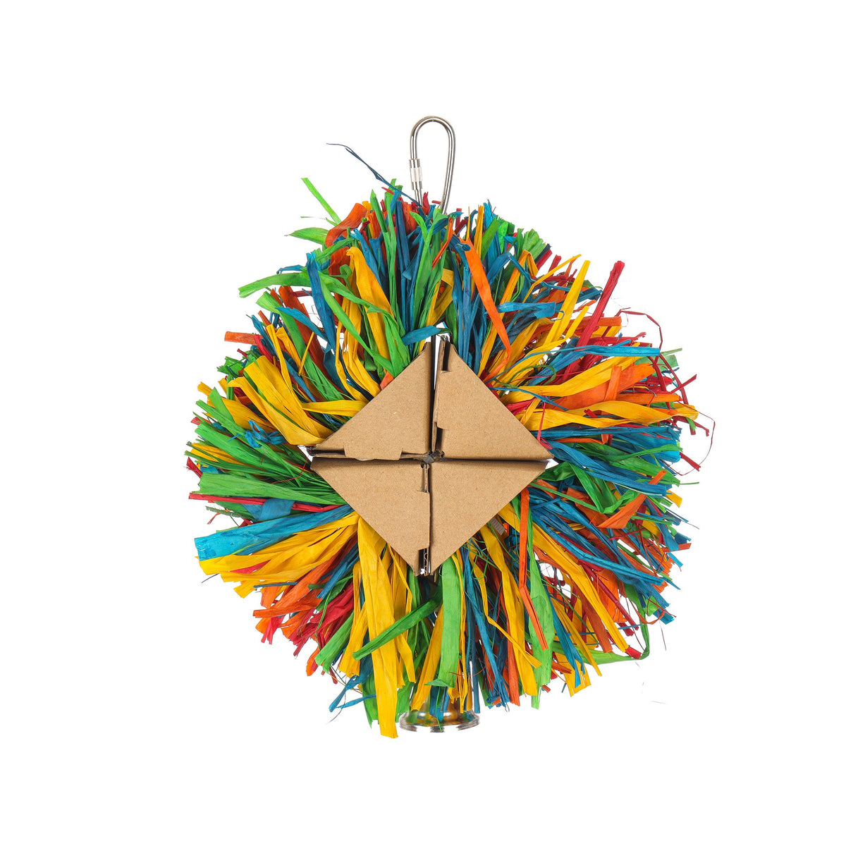 Adventure Bound Rainbow Raffia bird toy, 18cm long, in mixed bright colours.