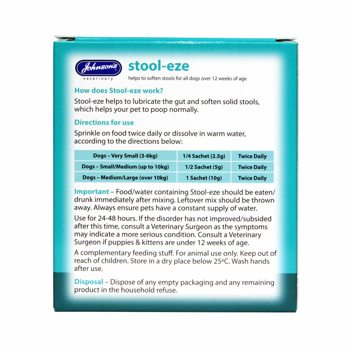 Johnson's Stool-eze for Dogs back of pack