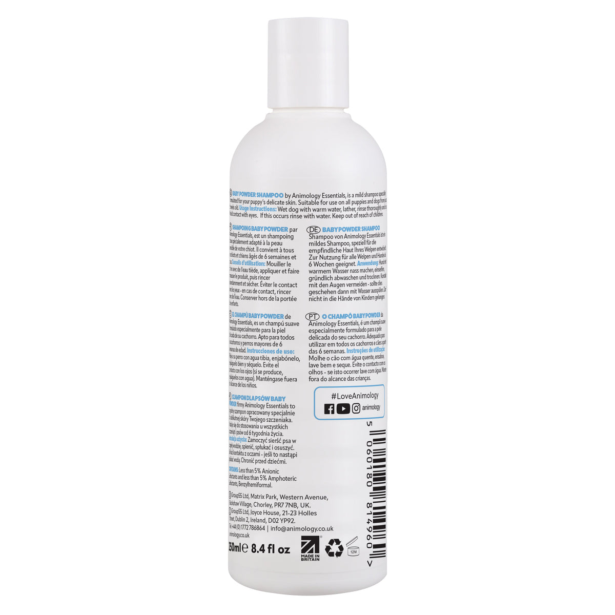 Animology Essentials Baby Powder Shampoo for Puppies 250ml back label