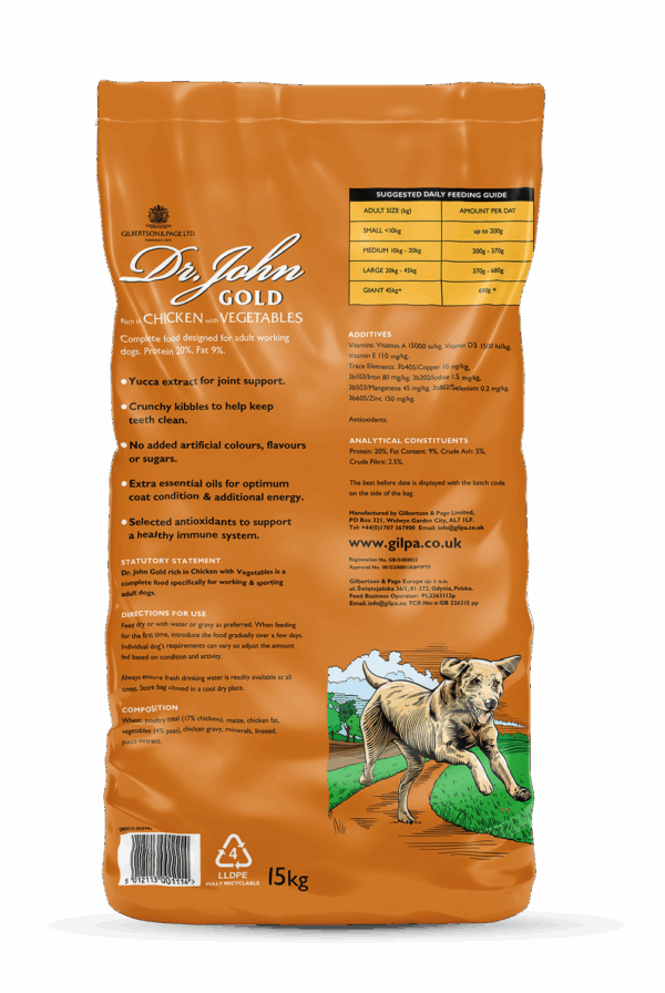 Dr John Gold Working Adult and Senior Dog Food - back of pack