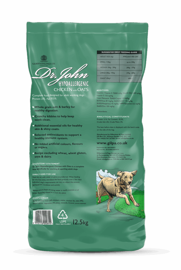 Dr John Hypoallergenic Chicken With Oats - back of pack