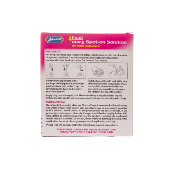Johnson's 4fleas Spot On Cat - back of pack