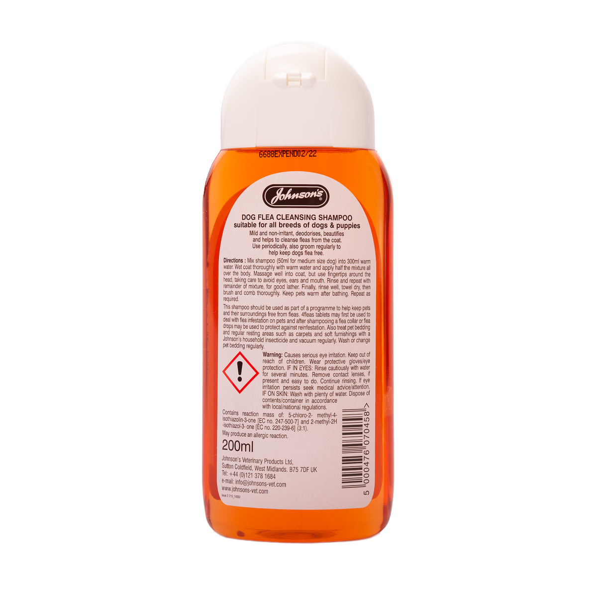 Johnson's Dog Flea Cleansing Shampoo - back of pack