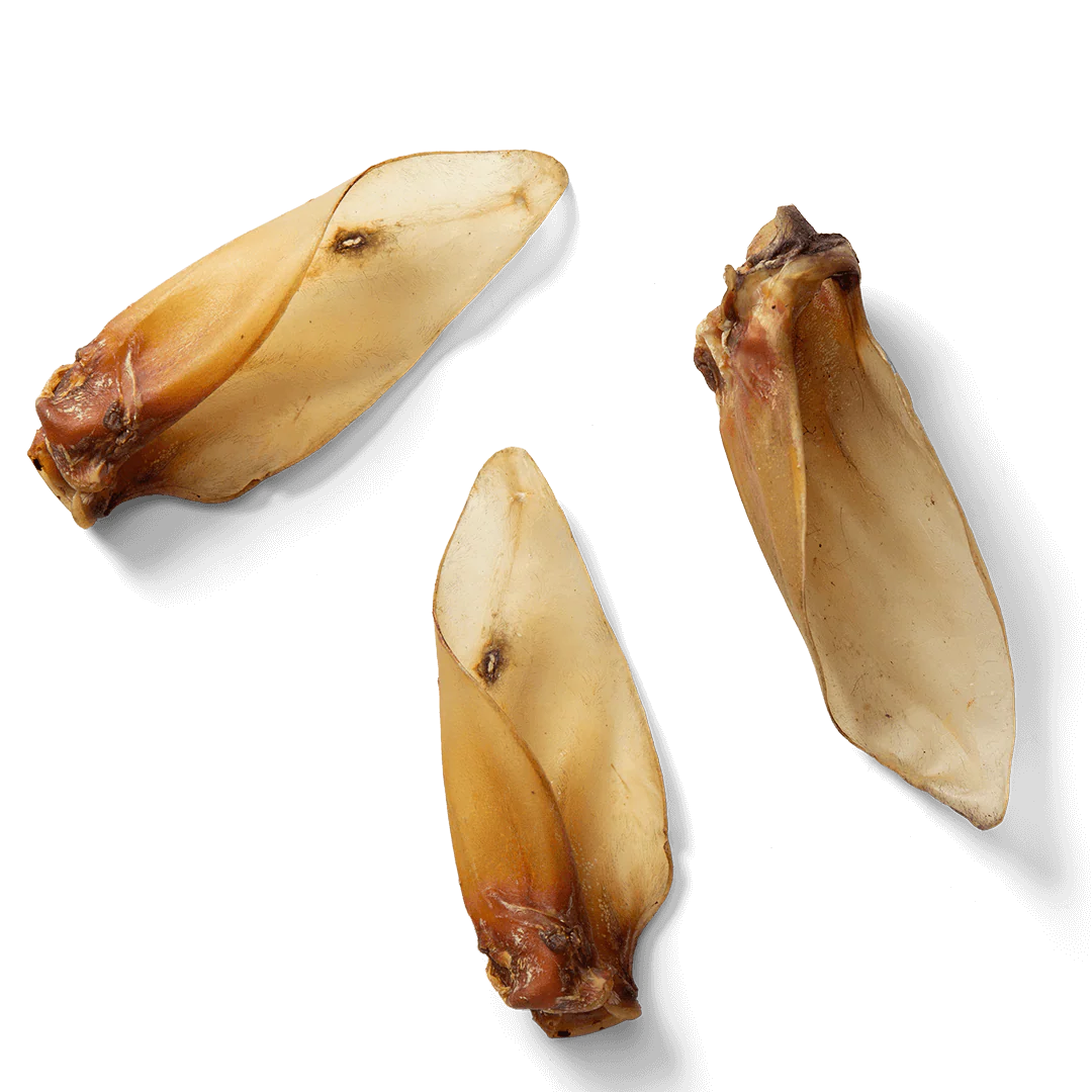 A pack of NAW! Buffalo Ears with Meat, showing large, air-dried natural buffalo ears with a meaty base for dogs.