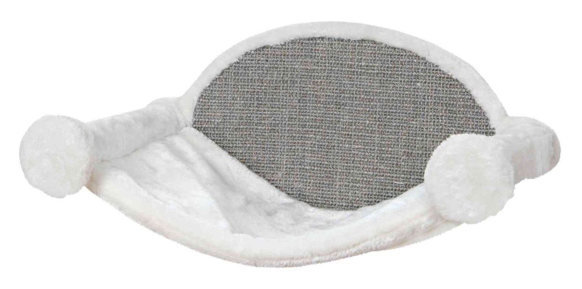 Trixie wall-mounted cat hammock in grey and white with plush cover and sisal scratch area