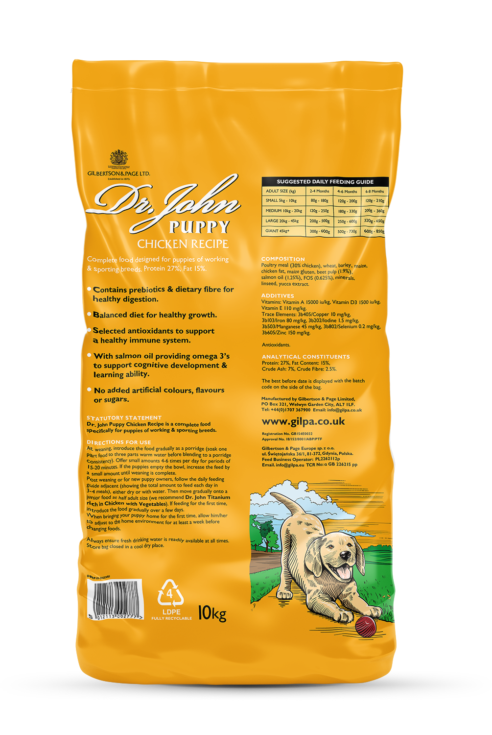 Dr John Puppy Chicken Recipe - back of pack