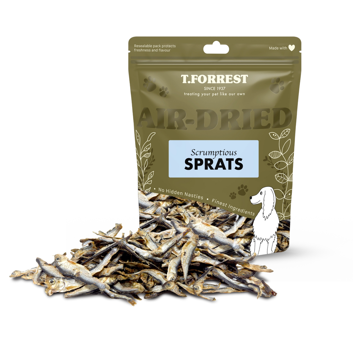 T Forrest Air Dried Sprats for dogs, whole dried fish treat