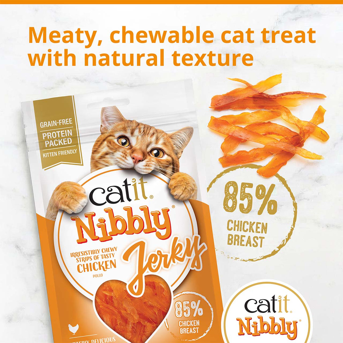 Catit Nibbly Jerky Chicken back of pack panel