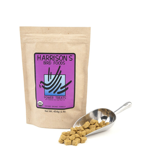 A 454g bag of Harrison's Bird Foods organic Power Treats toasted nuggets for companion birds.