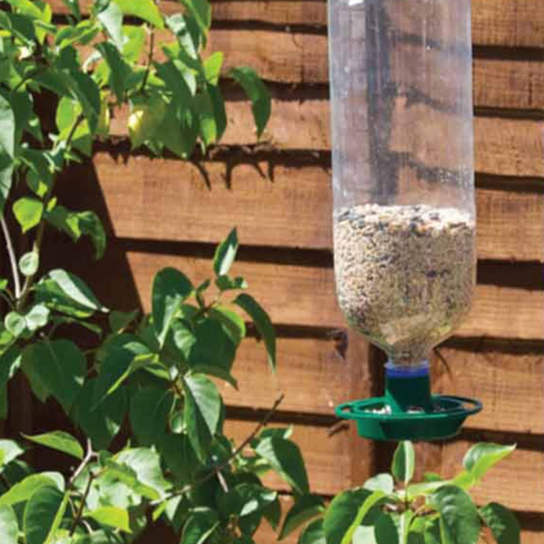Neat Ideas bottle top bird feeder kit fitted to a plastic bottle, second view